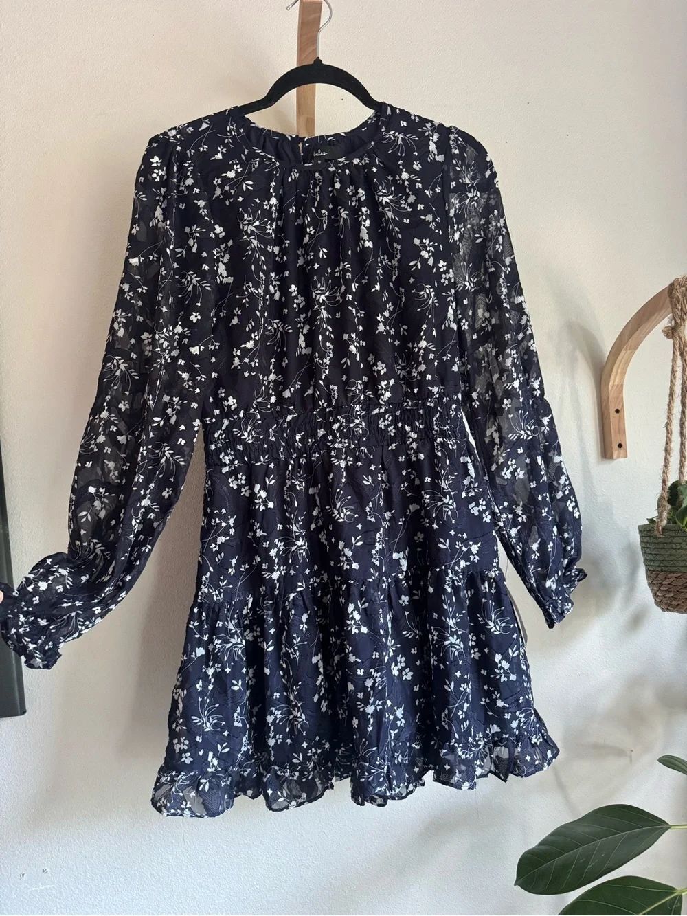 Lulu's Navy Mini Dress with White Floral Print